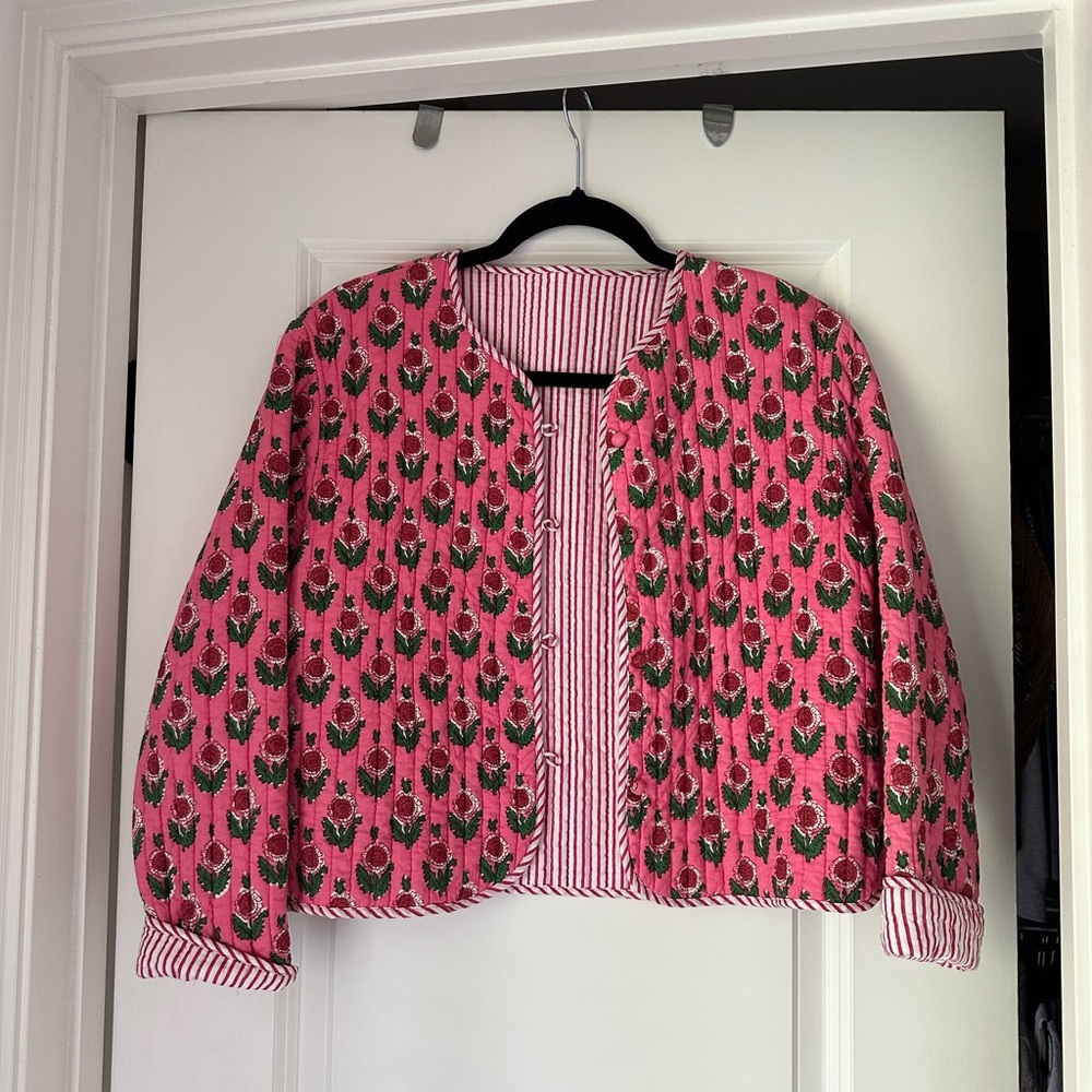 Quilted block print Jacket